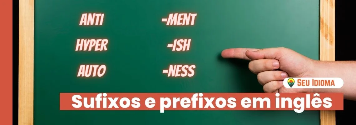 Sufixos e prefixos em inglês em uma lousa