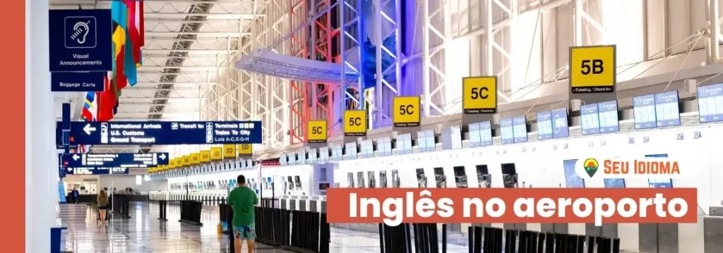 Pessoas falando inglês no aeroporto
